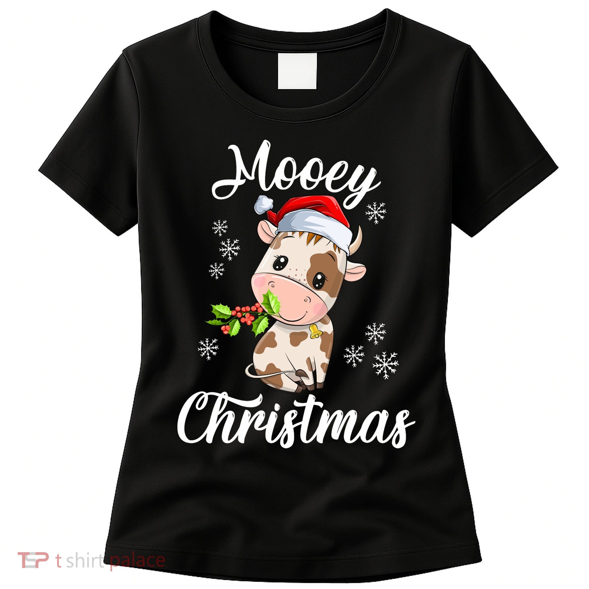 Mooey Christmas Cow Christmas Cute Cow Santa Hat Farmer Women's T-Shirt