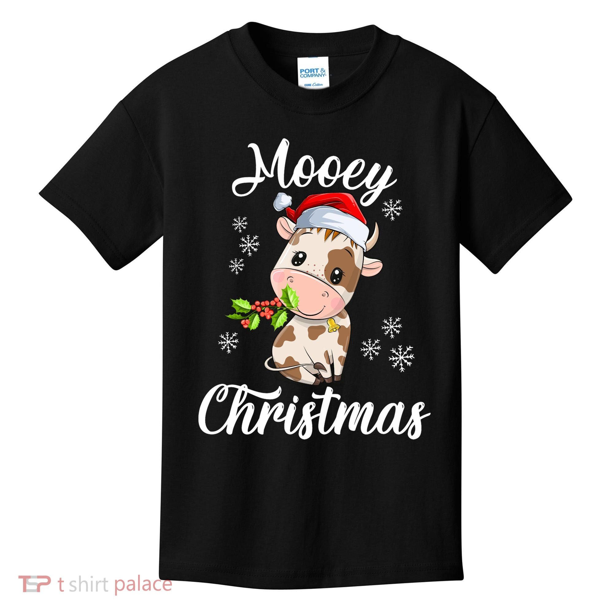Mooey Christmas Cow Christmas Cute Cow Santa Hat Farmer Kids T-Shirt