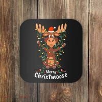 Merry Christmoose Christmas Moose Xmas Tree Lights Gifts Coaster thumb 0