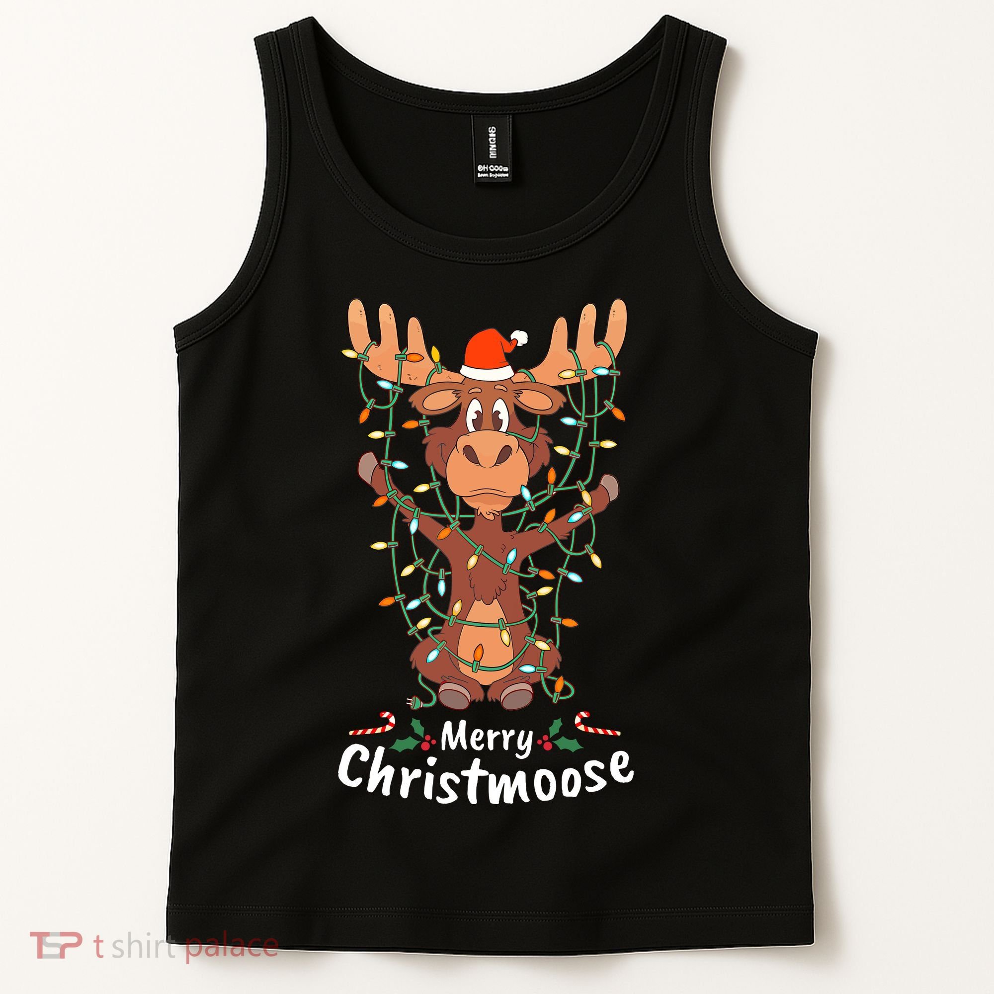 Merry Christmoose Christmas Moose Xmas Tree Lights Gifts Tank Top