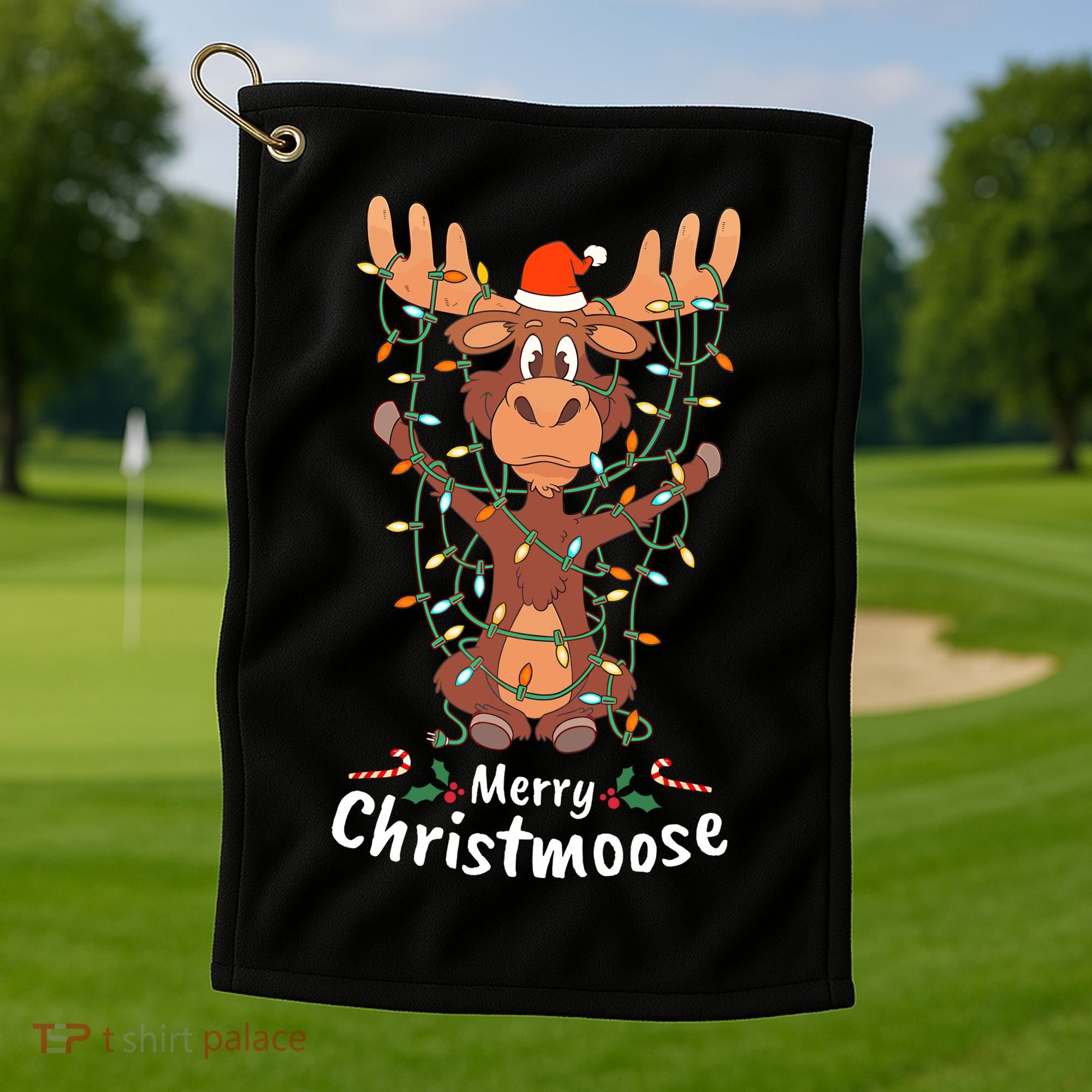 Merry Christmoose Christmas Moose Xmas Tree Lights Gifts Golf Towel