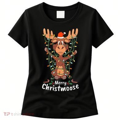 Merry Christmoose Christmas Moose Xmas Tree Lights Gifts Women's T-Shirt