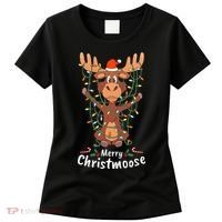 Merry Christmoose Christmas Moose Xmas Tree Lights Gifts Women's T-Shirt thumb 0
