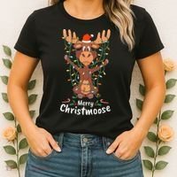 Merry Christmoose Christmas Moose Xmas Tree Lights Gifts Women's T-Shirt thumb 2