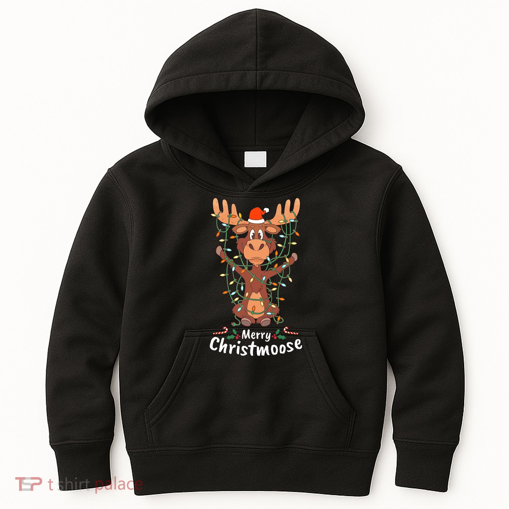 Merry Christmoose Christmas Moose Xmas Tree Lights Gifts Kids Hoodie