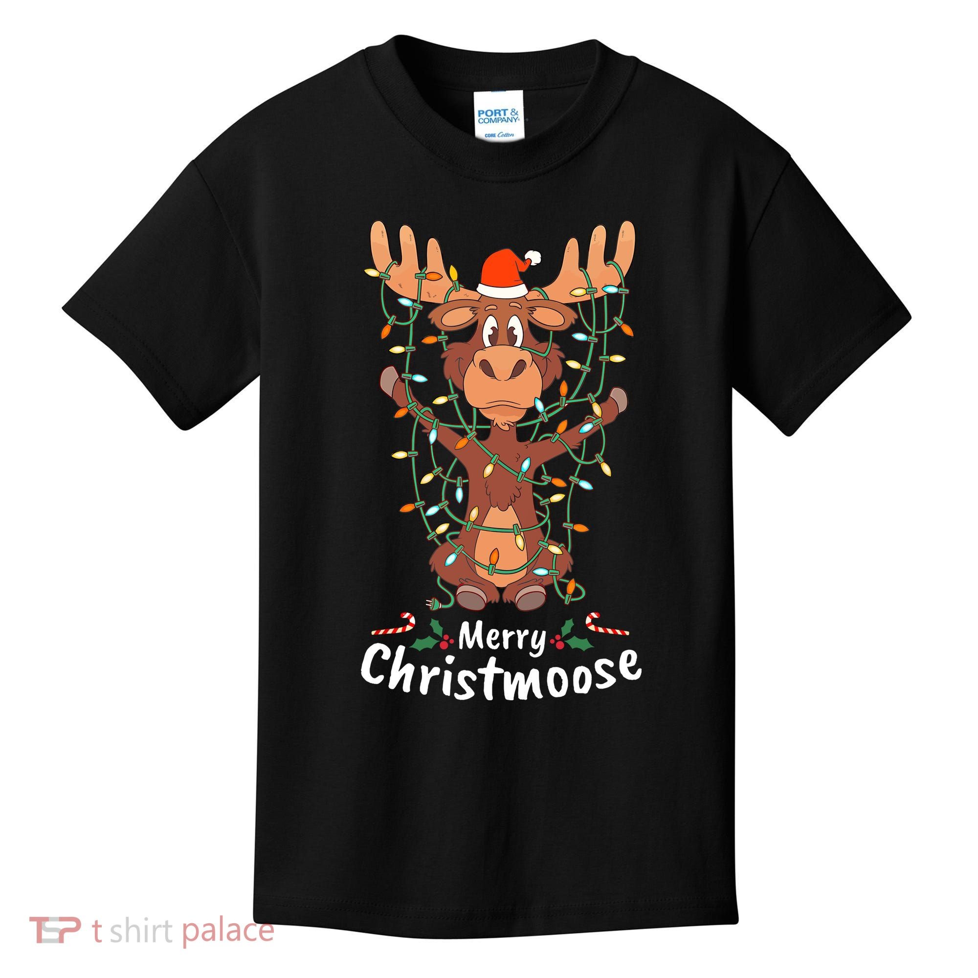 Merry Christmoose Christmas Moose Xmas Tree Lights Gifts Kids T-Shirt