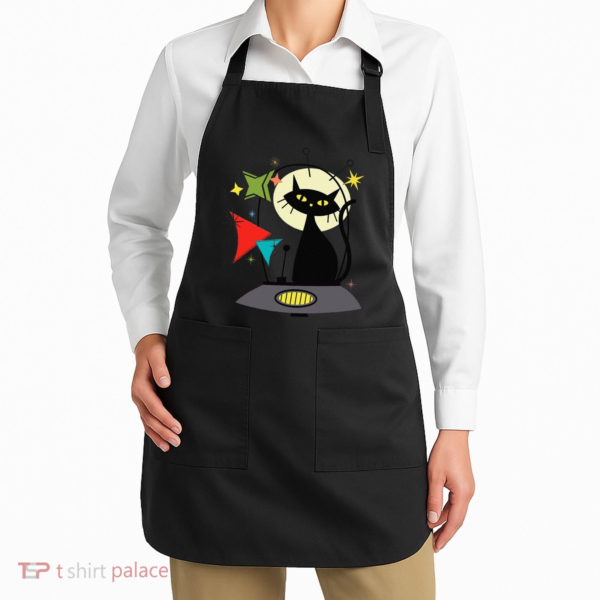 Mid Century Cat Retro Atomic Age Space Modern 50s 60s Apron