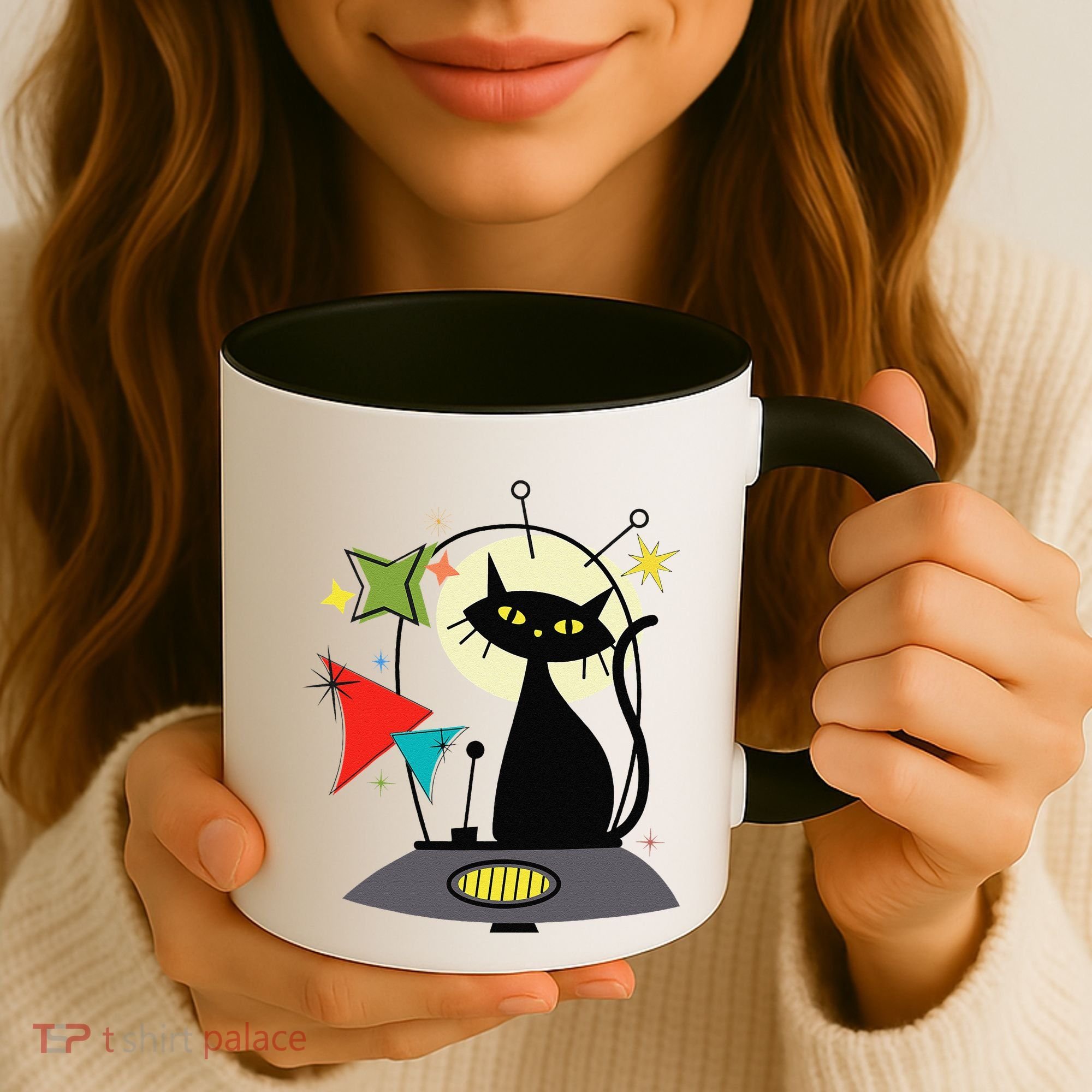 Mid Century Cat Retro Atomic Age Space Modern 50s 60s Coffee Mug