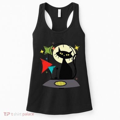 Mid Century Cat Retro Atomic Age Space Modern 50s 60s Women's Tank Top