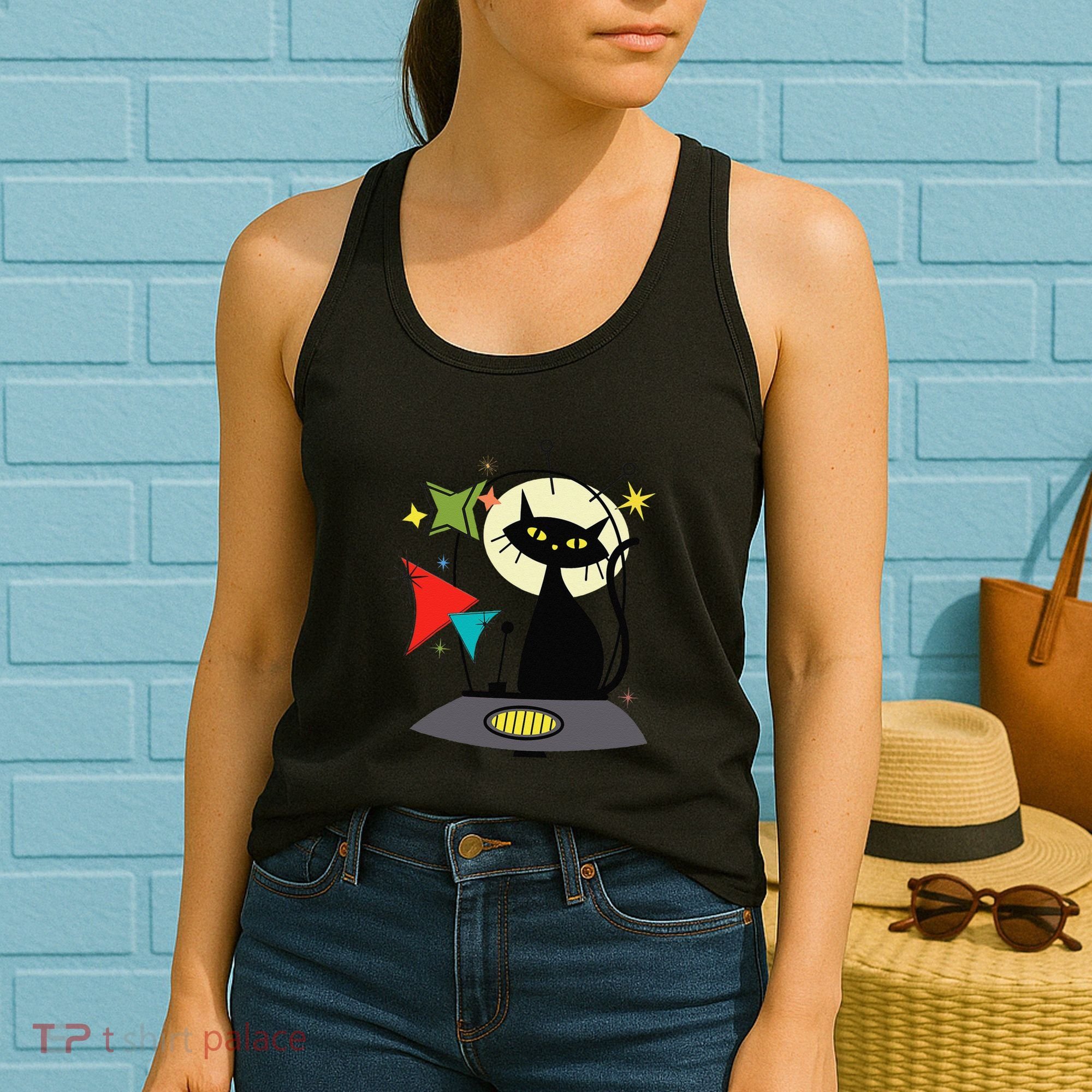 Mid Century Cat Retro Atomic Age Space Modern 50s 60s Women's Tank Top