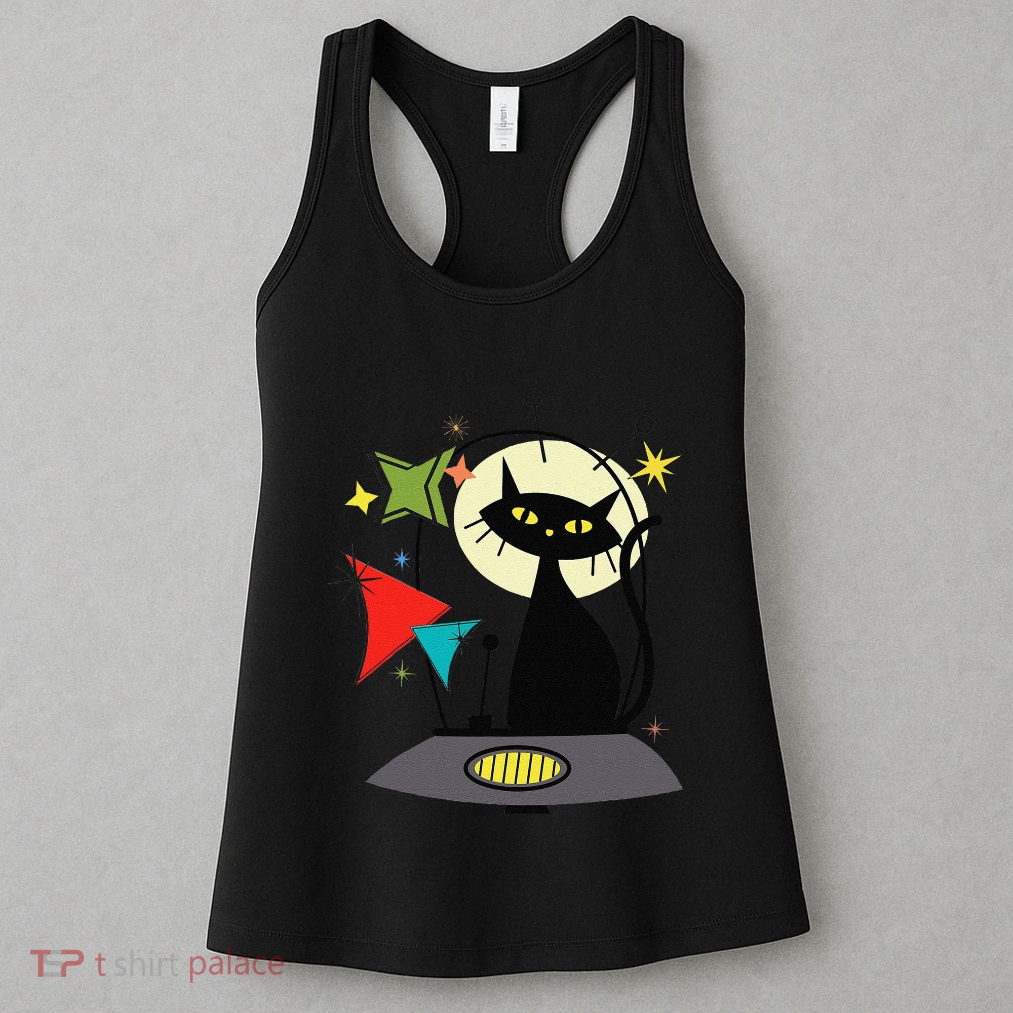 Mid Century Cat Retro Atomic Age Space Modern 50s 60s Women's Tank Top