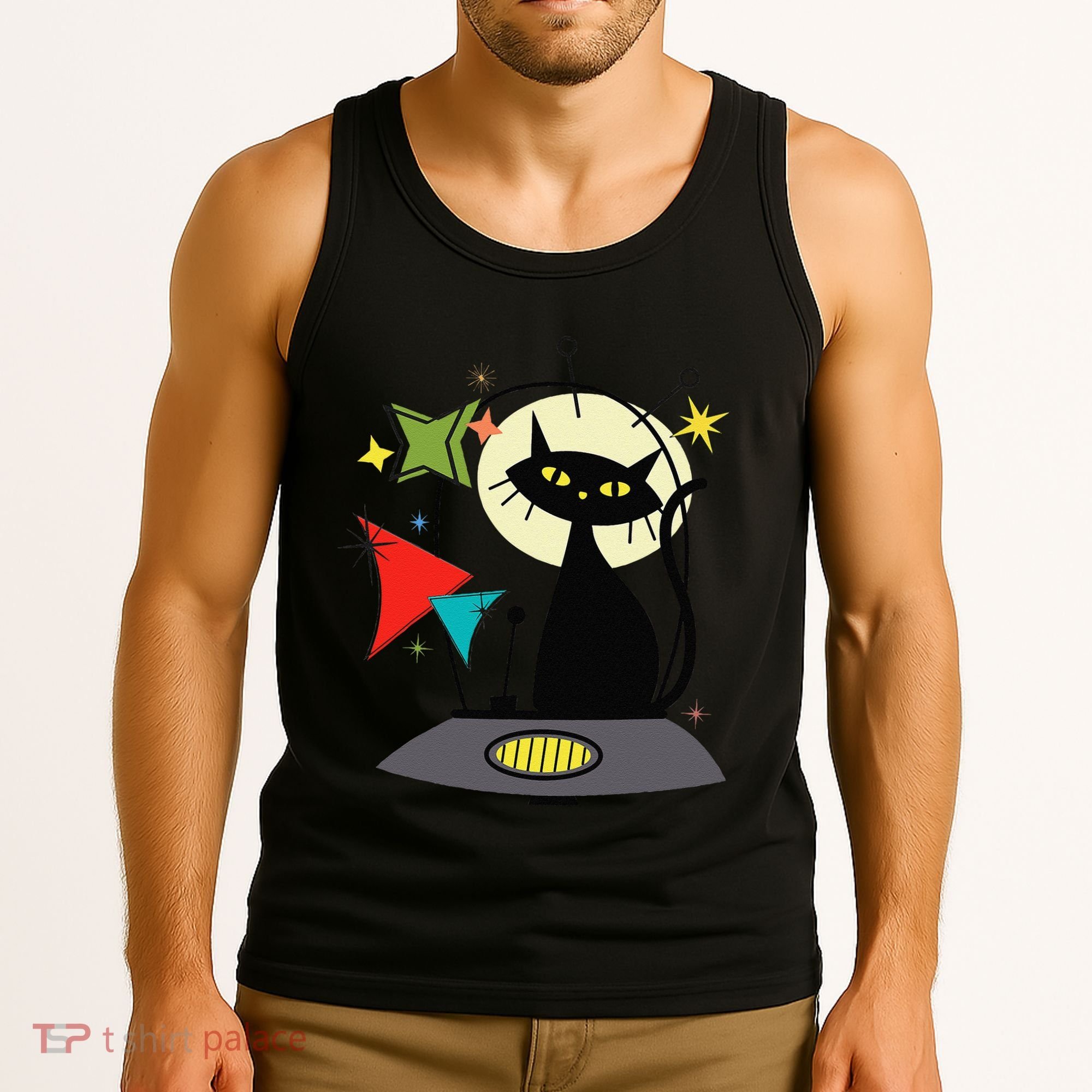 Mid Century Cat Retro Atomic Age Space Modern 50s 60s Tank Top