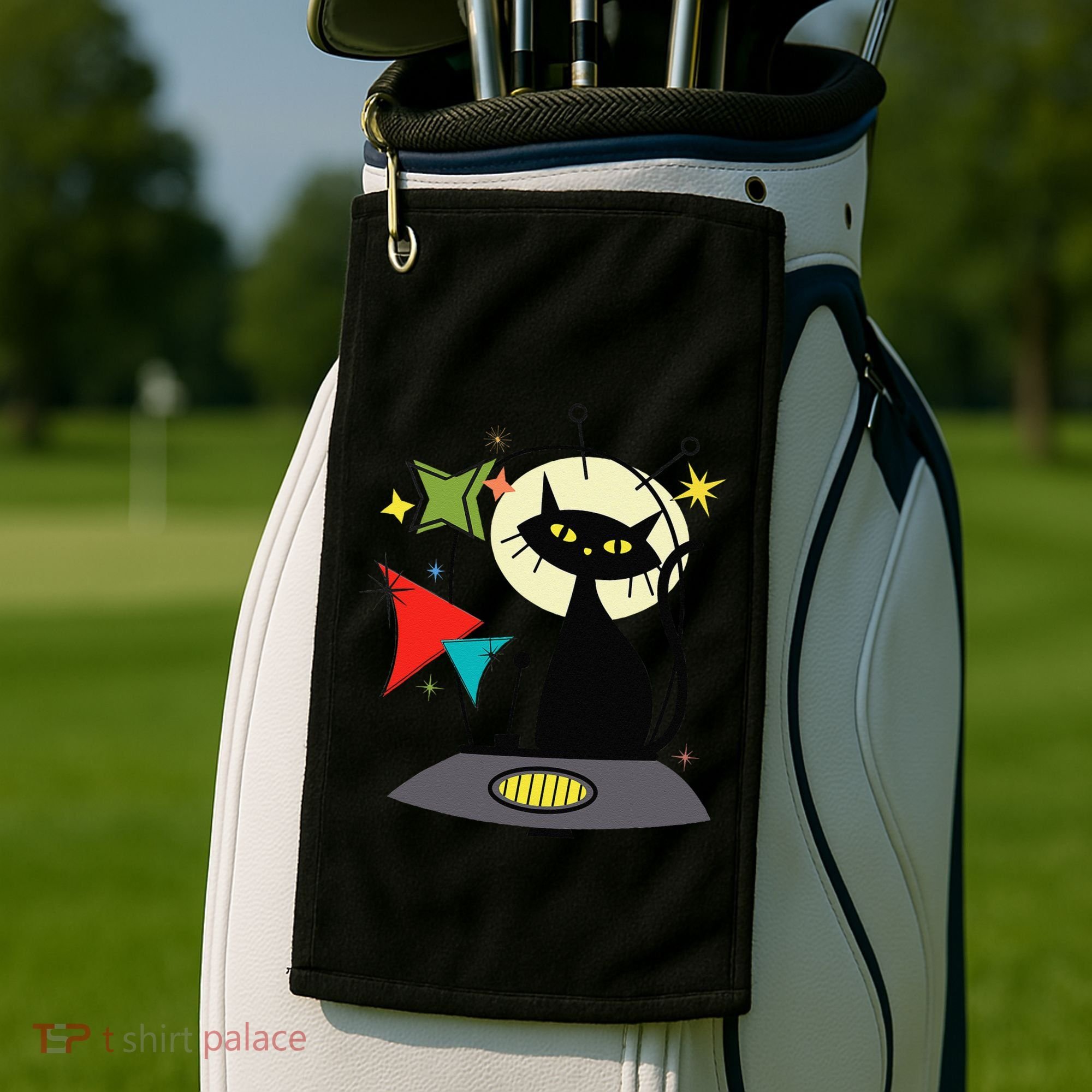 Mid Century Cat Retro Atomic Age Space Modern 50s 60s Golf Towel
