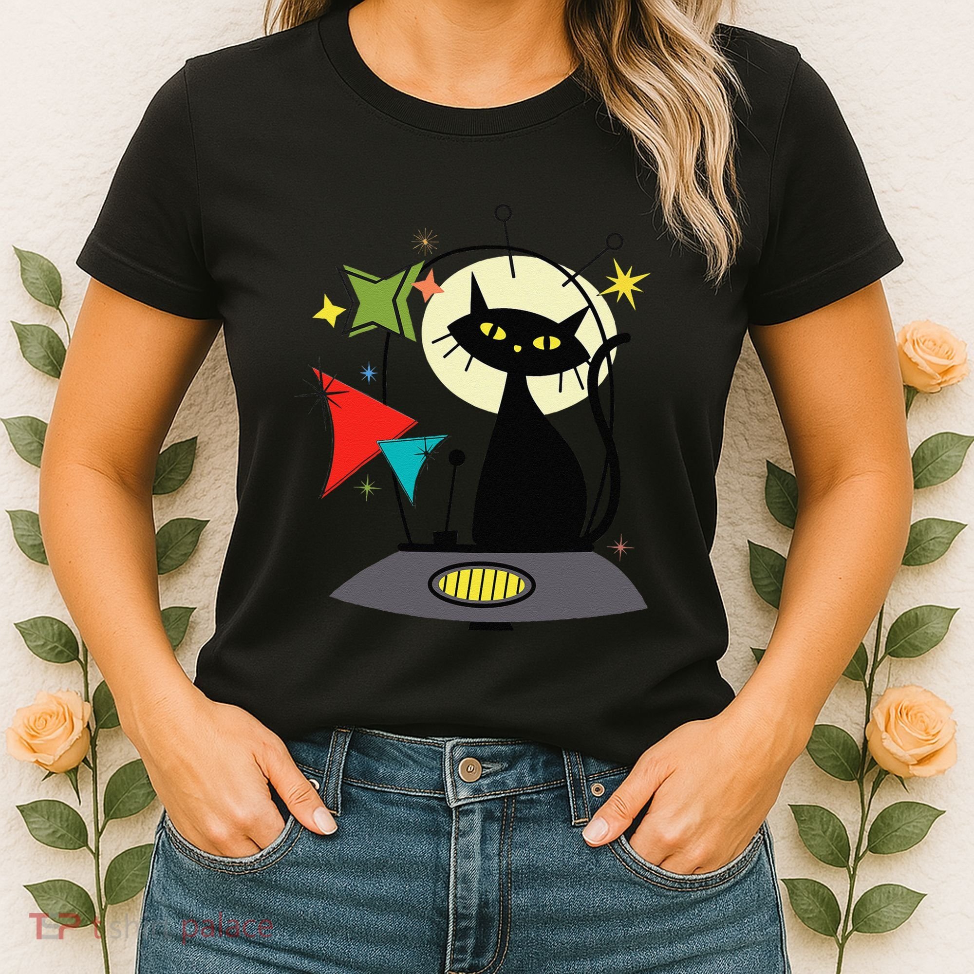 Mid Century Cat Retro Atomic Age Space Modern 50s 60s Women's T-Shirt