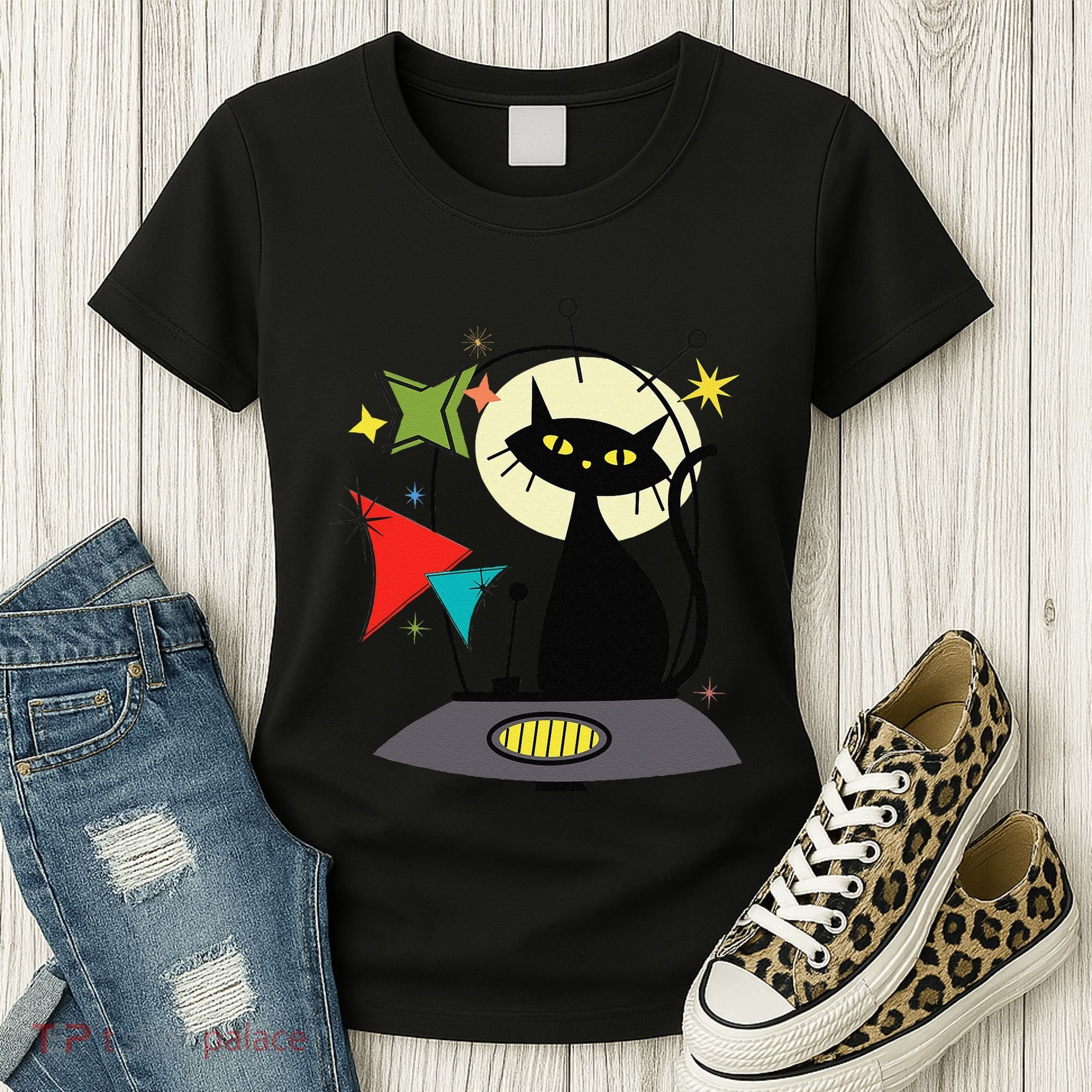 Mid Century Cat Retro Atomic Age Space Modern 50s 60s Women's T-Shirt