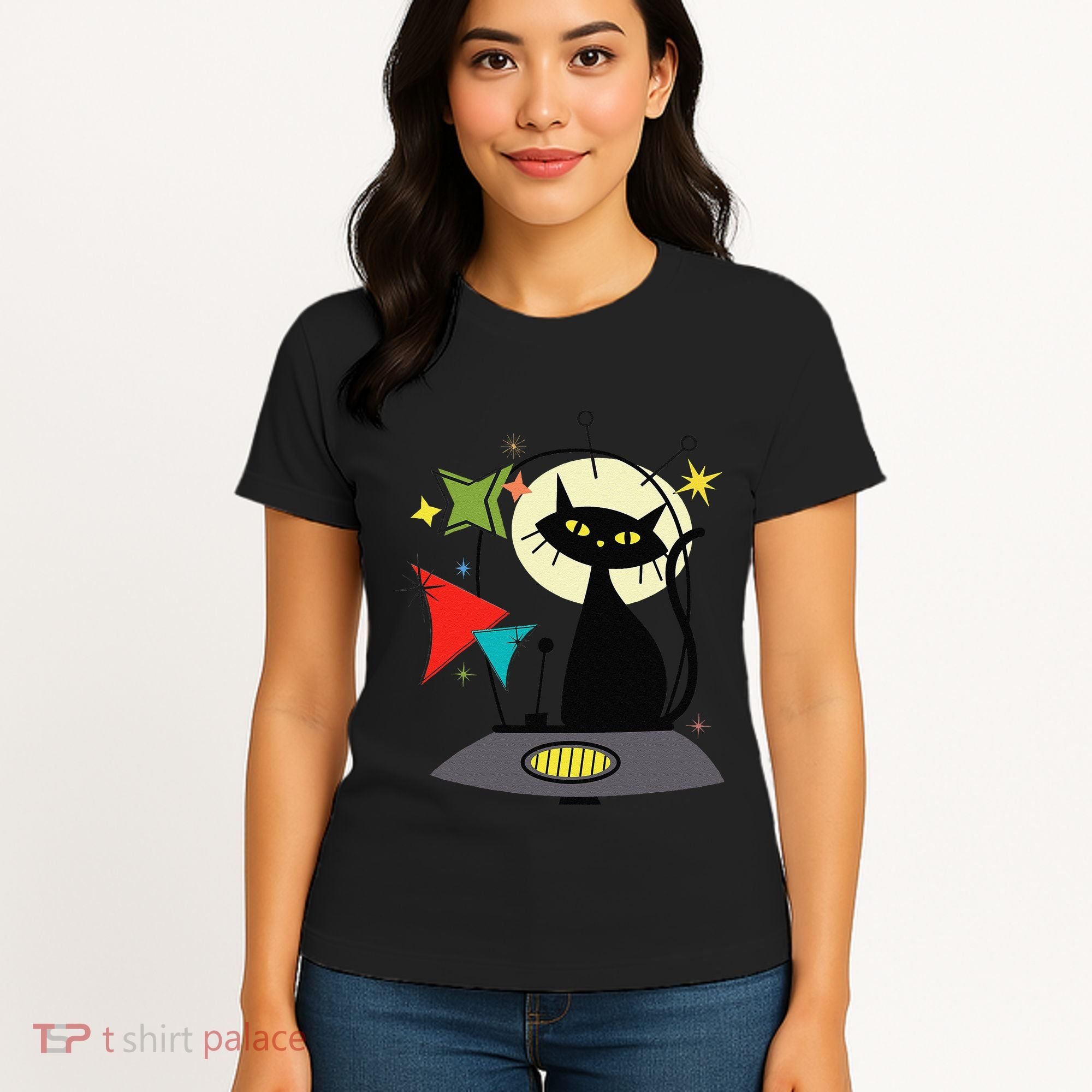 Mid Century Cat Retro Atomic Age Space Modern 50s 60s Women's T-Shirt