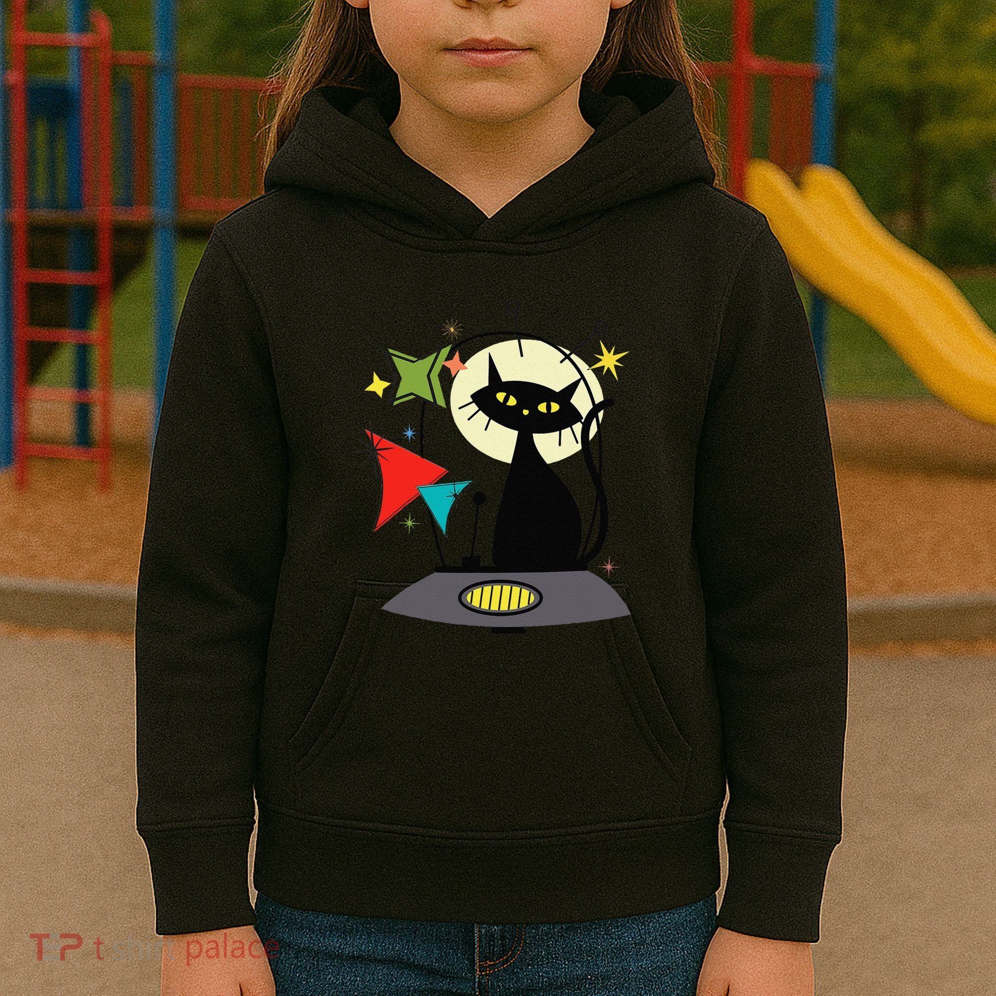 Mid Century Cat Retro Atomic Age Space Modern 50s 60s Kids Hoodie