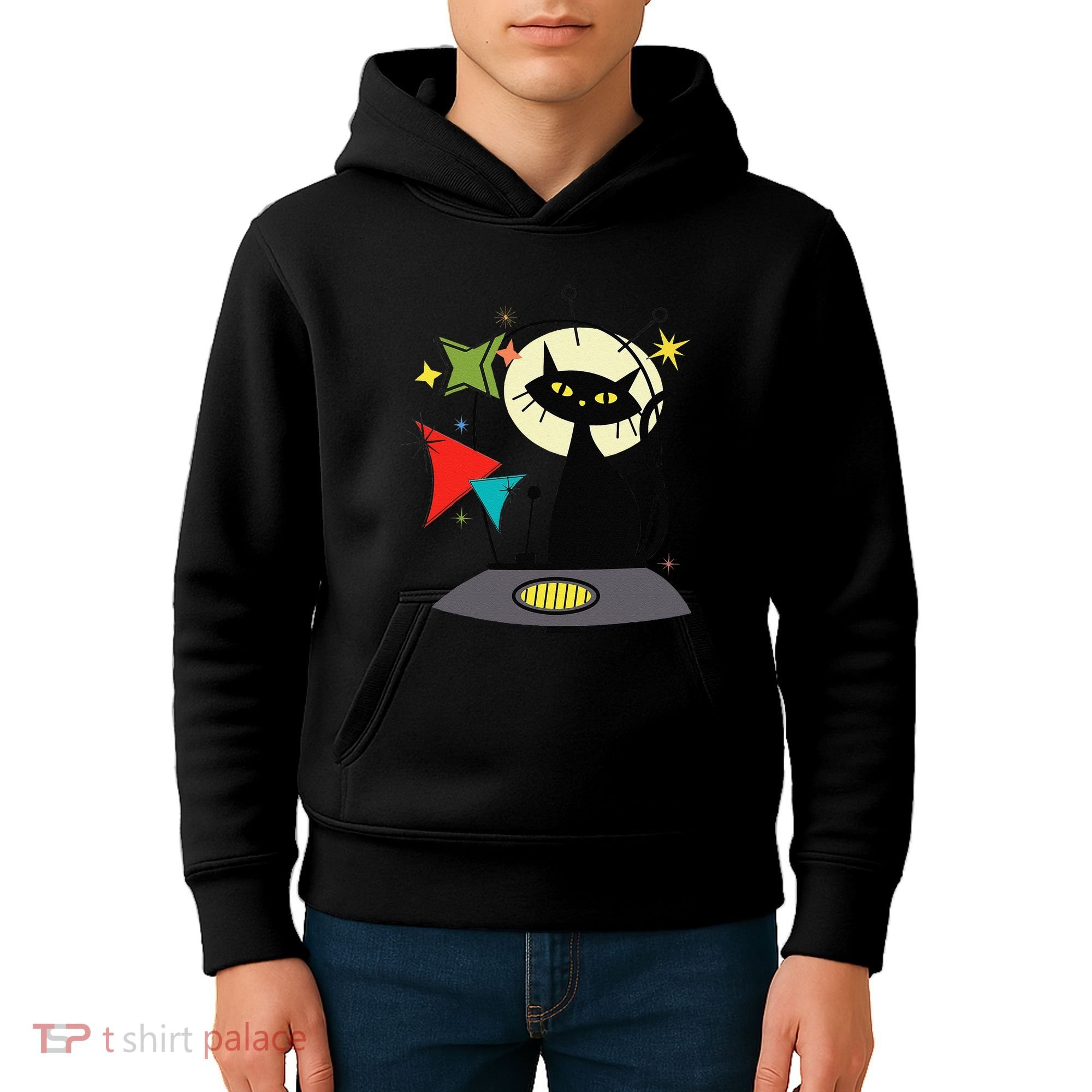 Mid Century Cat Retro Atomic Age Space Modern 50s 60s Kids Hoodie