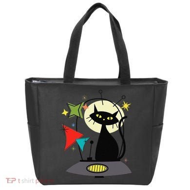 Mid Century Cat Retro Atomic Age Space Modern 50s 60s Tote Bag