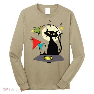 Mid Century Cat Retro Atomic Age Space Modern 50s 60s Long Sleeve Shirt