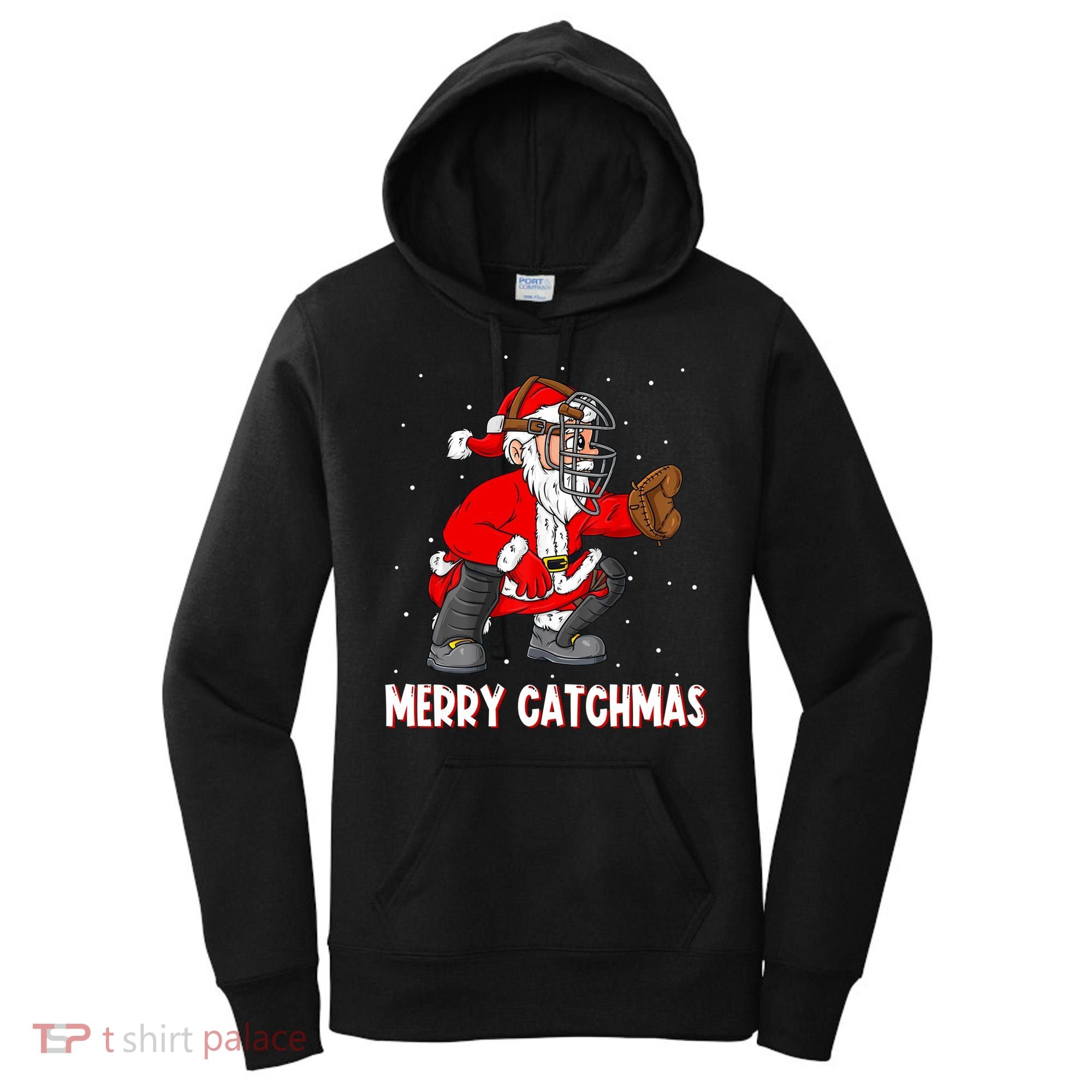 Merry Catchmas Christmas Santa Claus Baseball Catcher Xmas Gift Women's Hoodie