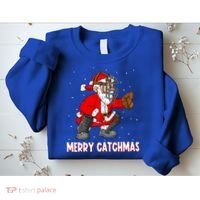 Merry Catchmas Christmas Santa Claus Baseball Catcher Xmas Gift Sweatshirt thumb 2