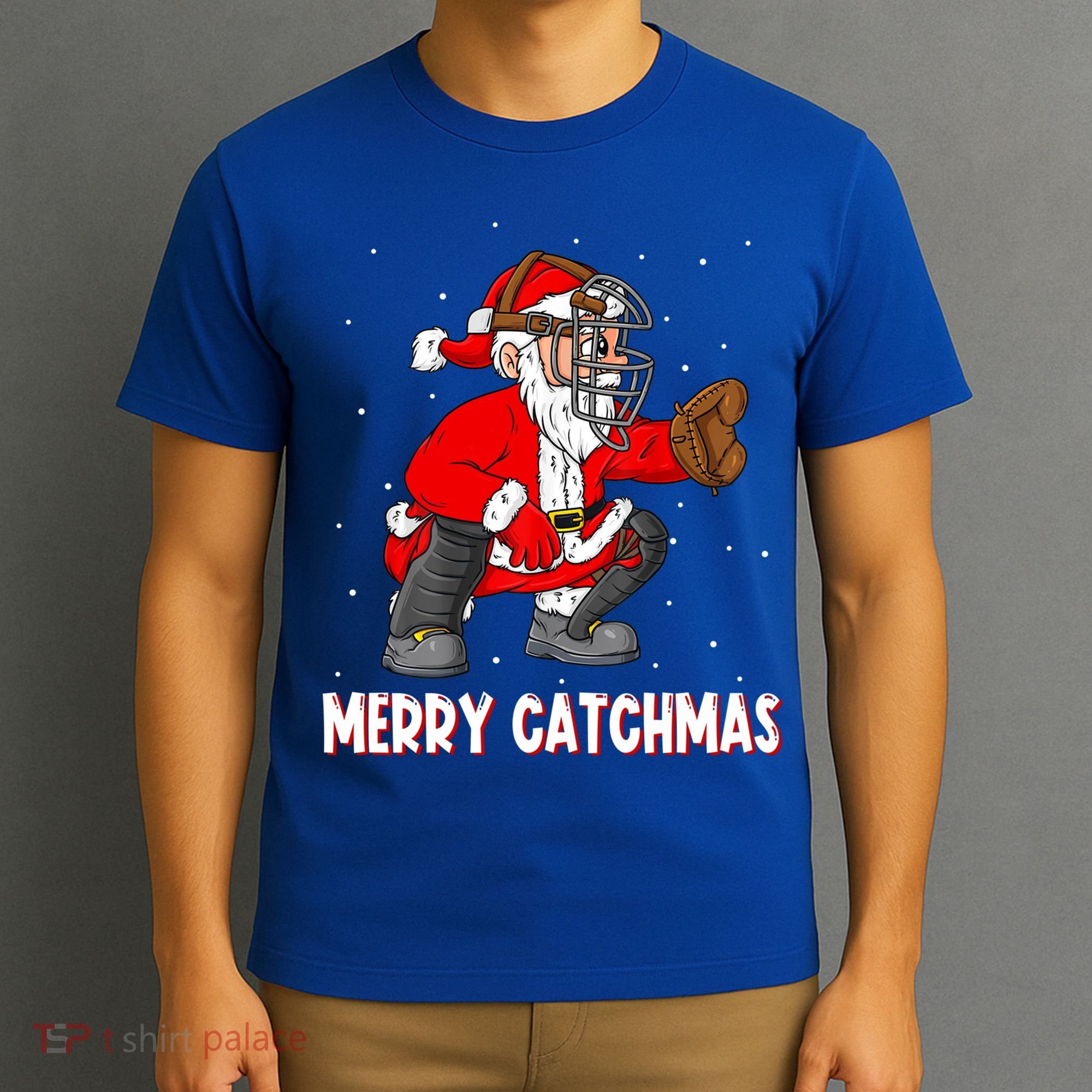 Merry Catchmas Christmas Santa Claus Baseball Catcher Xmas Gift T-Shirt
