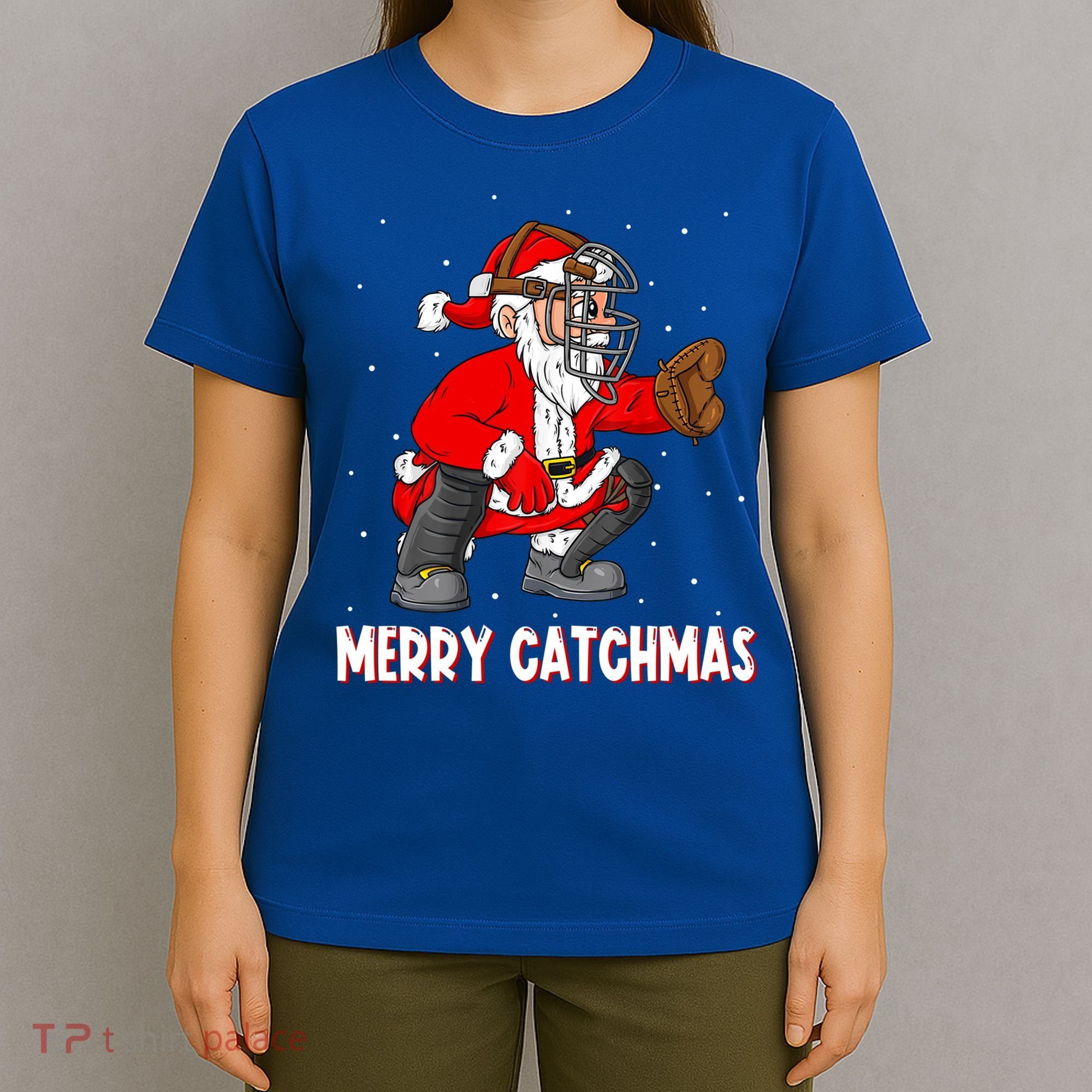 Merry Catchmas Christmas Santa Claus Baseball Catcher Xmas Gift T-Shirt