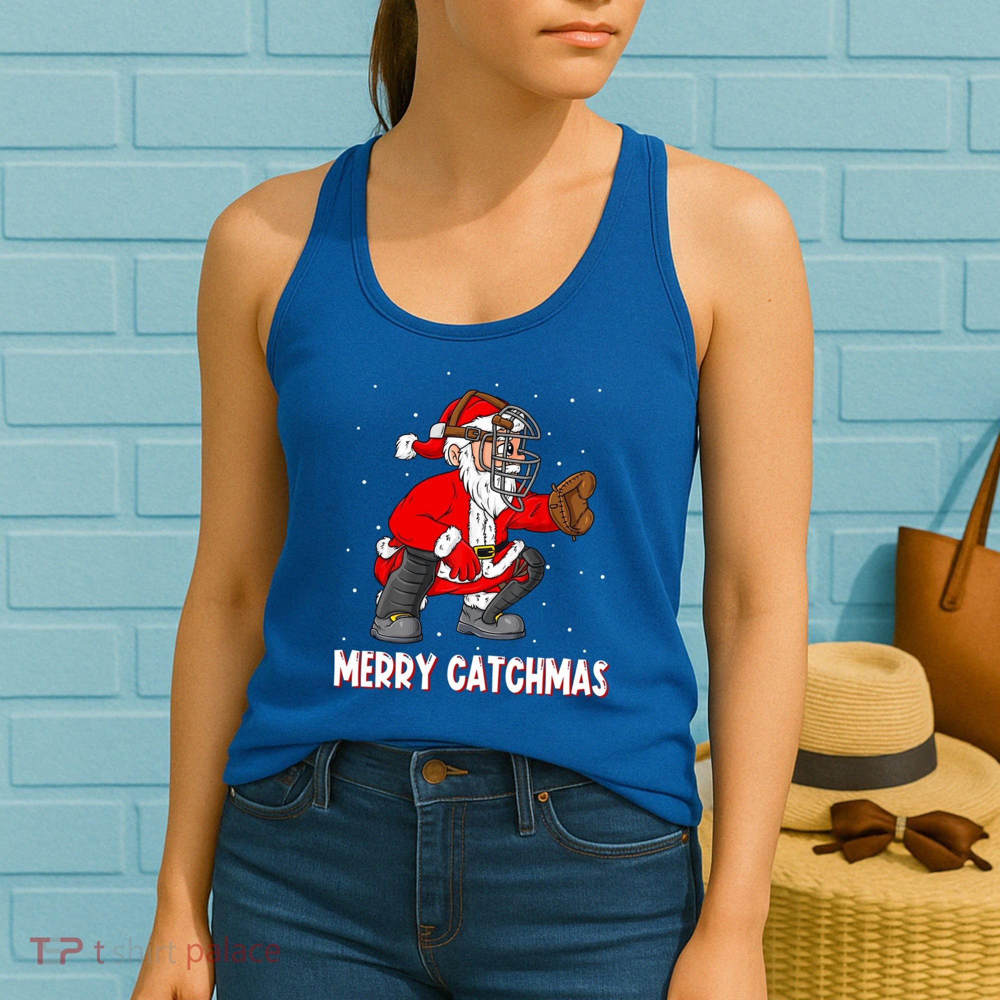 Merry Catchmas Christmas Santa Claus Baseball Catcher Xmas Gift Women's Tank Top