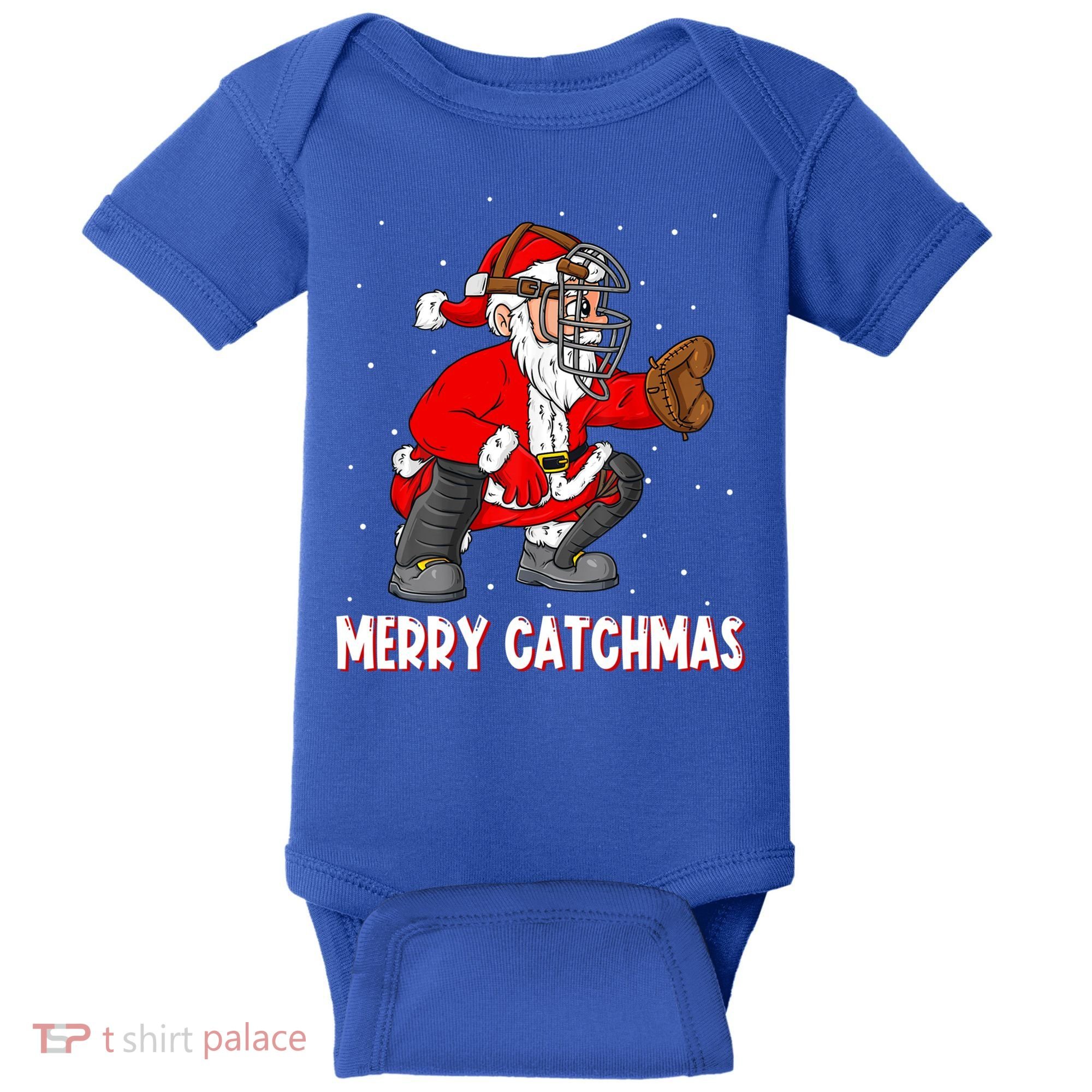 Merry Catchmas Christmas Santa Claus Baseball Catcher Xmas Gift Baby Bodysuit
