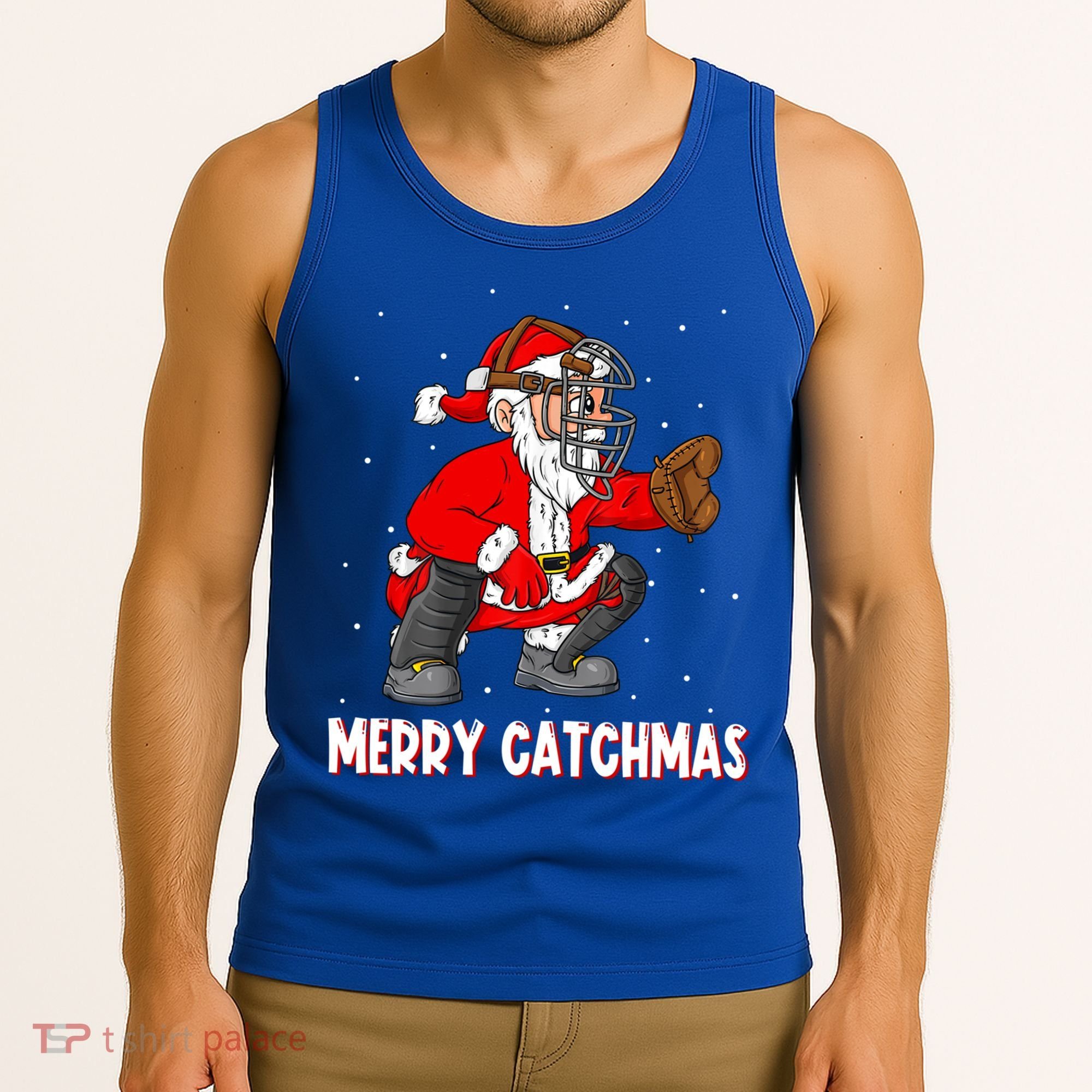 Merry Catchmas Christmas Santa Claus Baseball Catcher Xmas Gift Tank Top