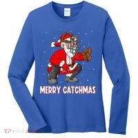 Merry Catchmas Christmas Santa Claus Baseball Catcher Xmas Gift Women's Long Sleeve Shirt thumb 0