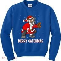Merry Catchmas Christmas Santa Claus Baseball Catcher Xmas Gift Kids Sweatshirt thumb 0