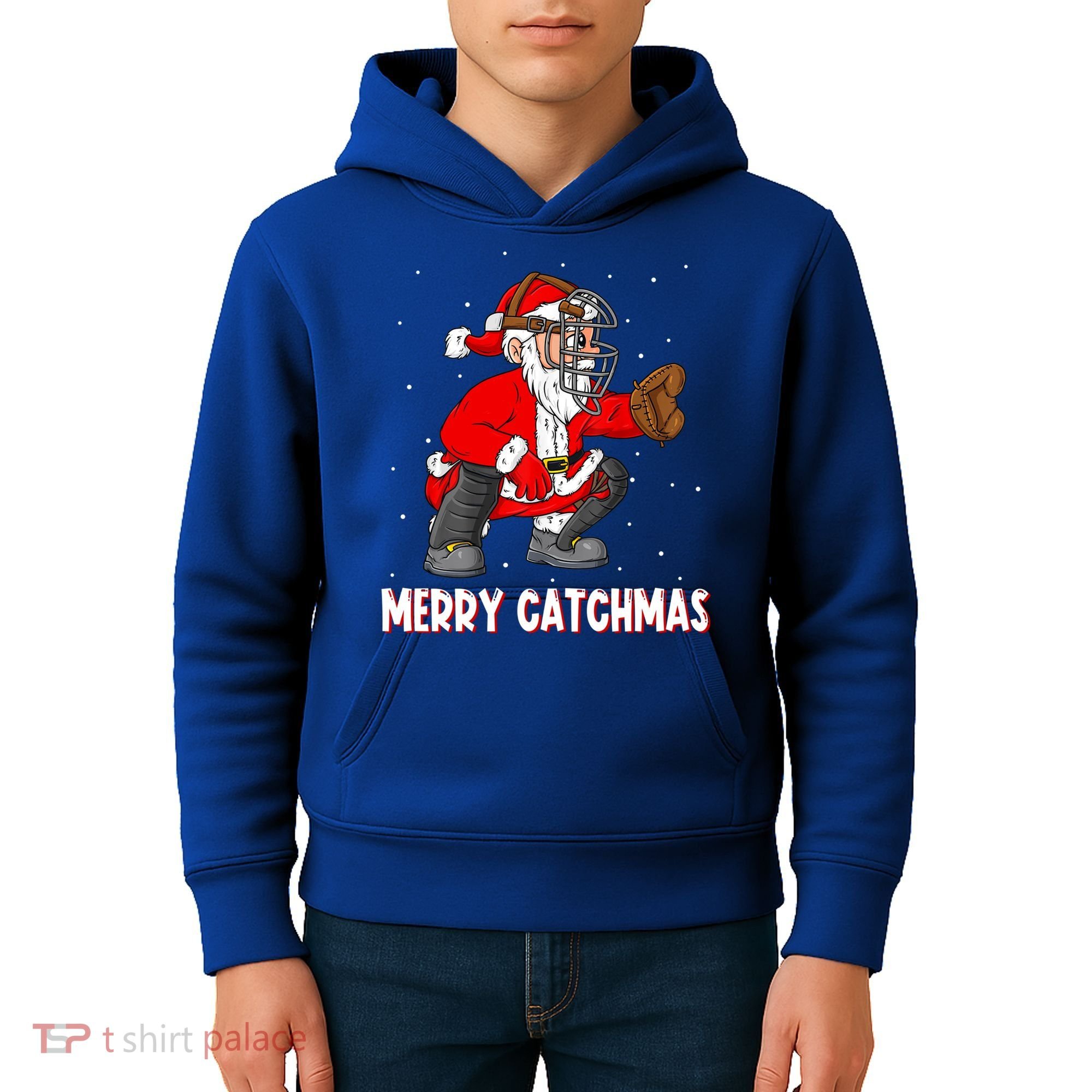 Merry Catchmas Christmas Santa Claus Baseball Catcher Xmas Gift Kids Hoodie