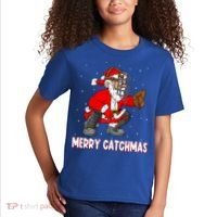 Merry Catchmas Christmas Santa Claus Baseball Catcher Xmas Gift Kids T-Shirt thumb 2