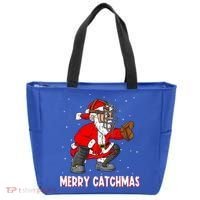 Merry Catchmas Christmas Santa Claus Baseball Catcher Xmas Gift Tote Bag thumb 0