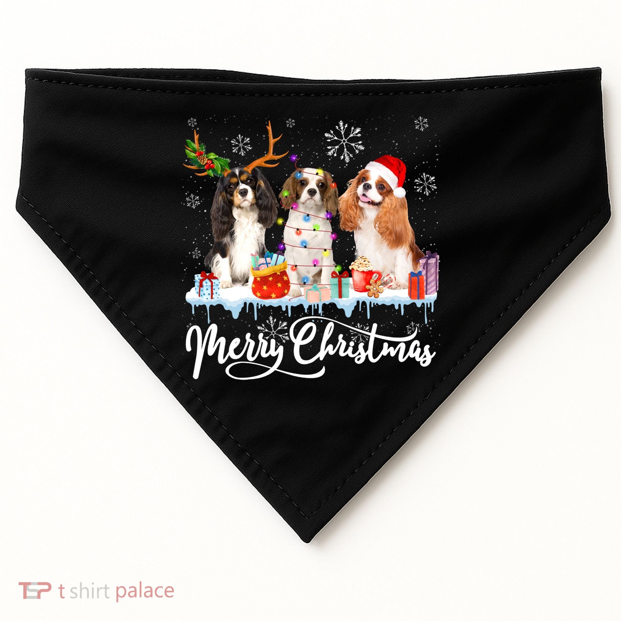 Merry Christmas Cavalier King Charles Spaniel Santa Light Gift USA-Made Doggie Bandana