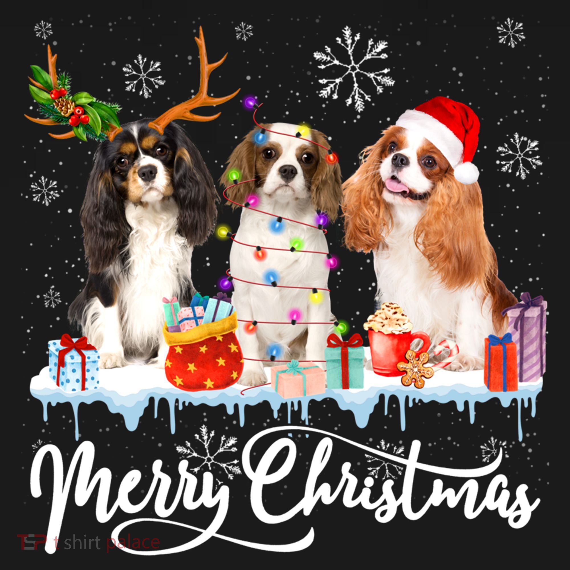 Merry Christmas Cavalier King Charles Spaniel Santa Light Gift USA-Made Doggie Bandana