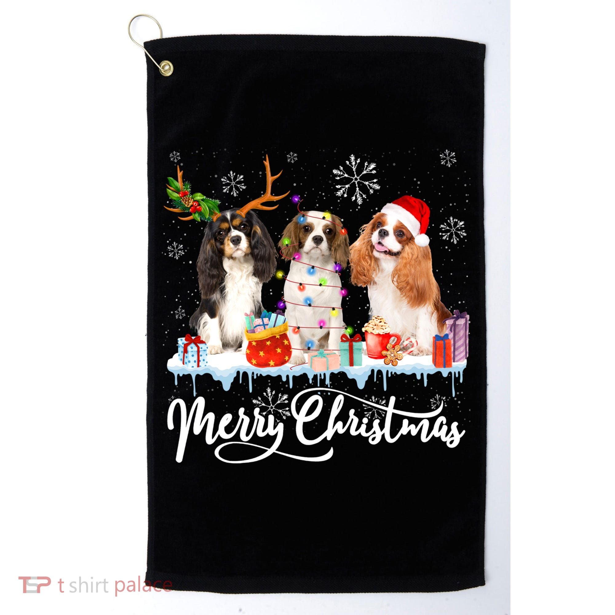 Merry Christmas Cavalier King Charles Spaniel Santa Light Gift Golf Towel