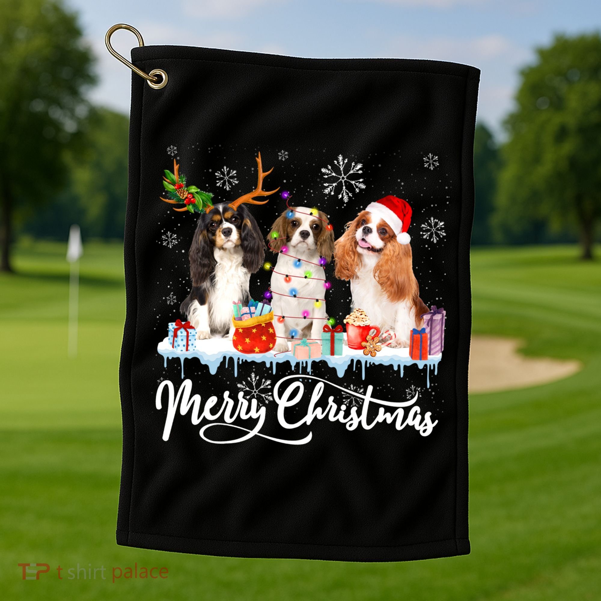 Merry Christmas Cavalier King Charles Spaniel Santa Light Gift Golf Towel