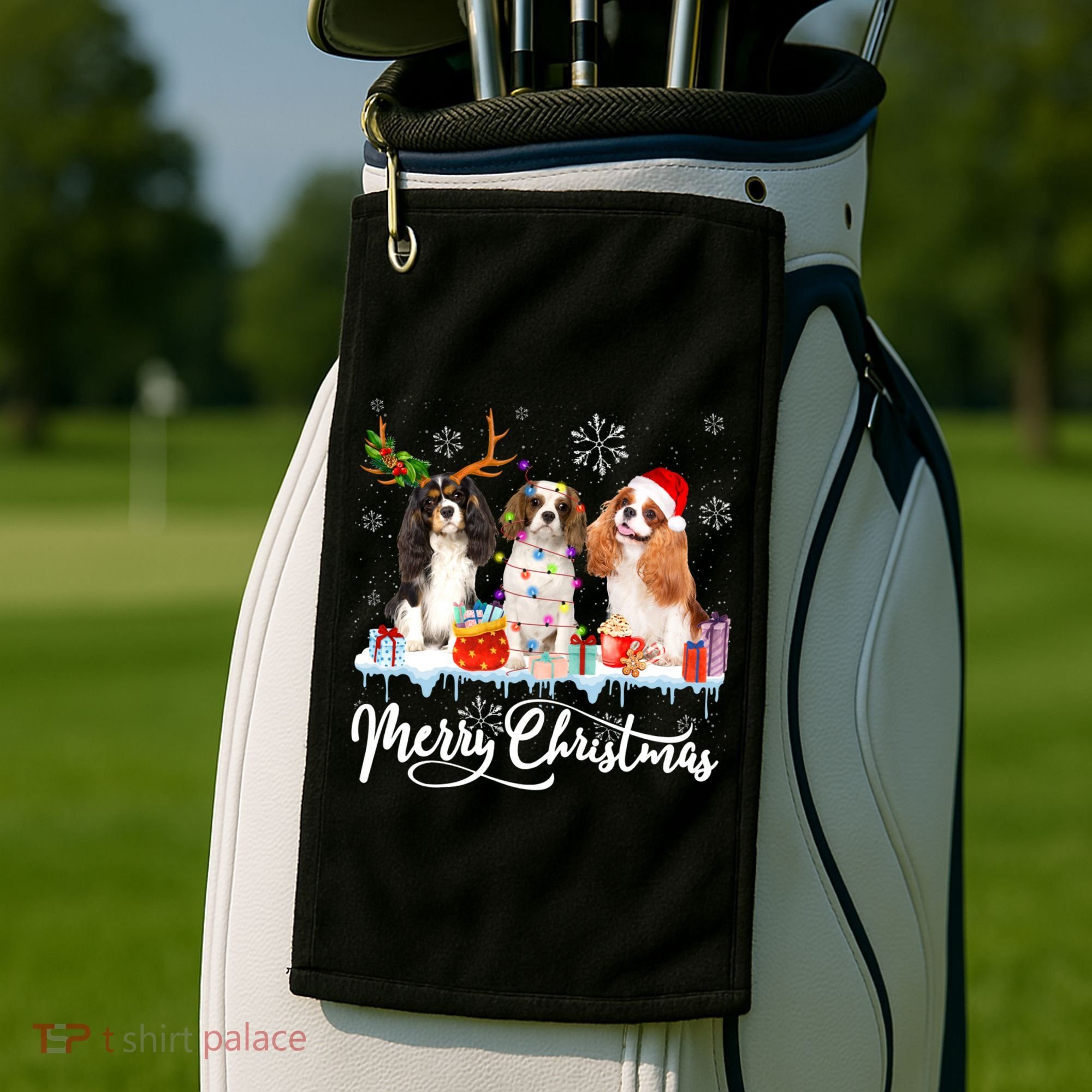 Merry Christmas Cavalier King Charles Spaniel Santa Light Gift Golf Towel