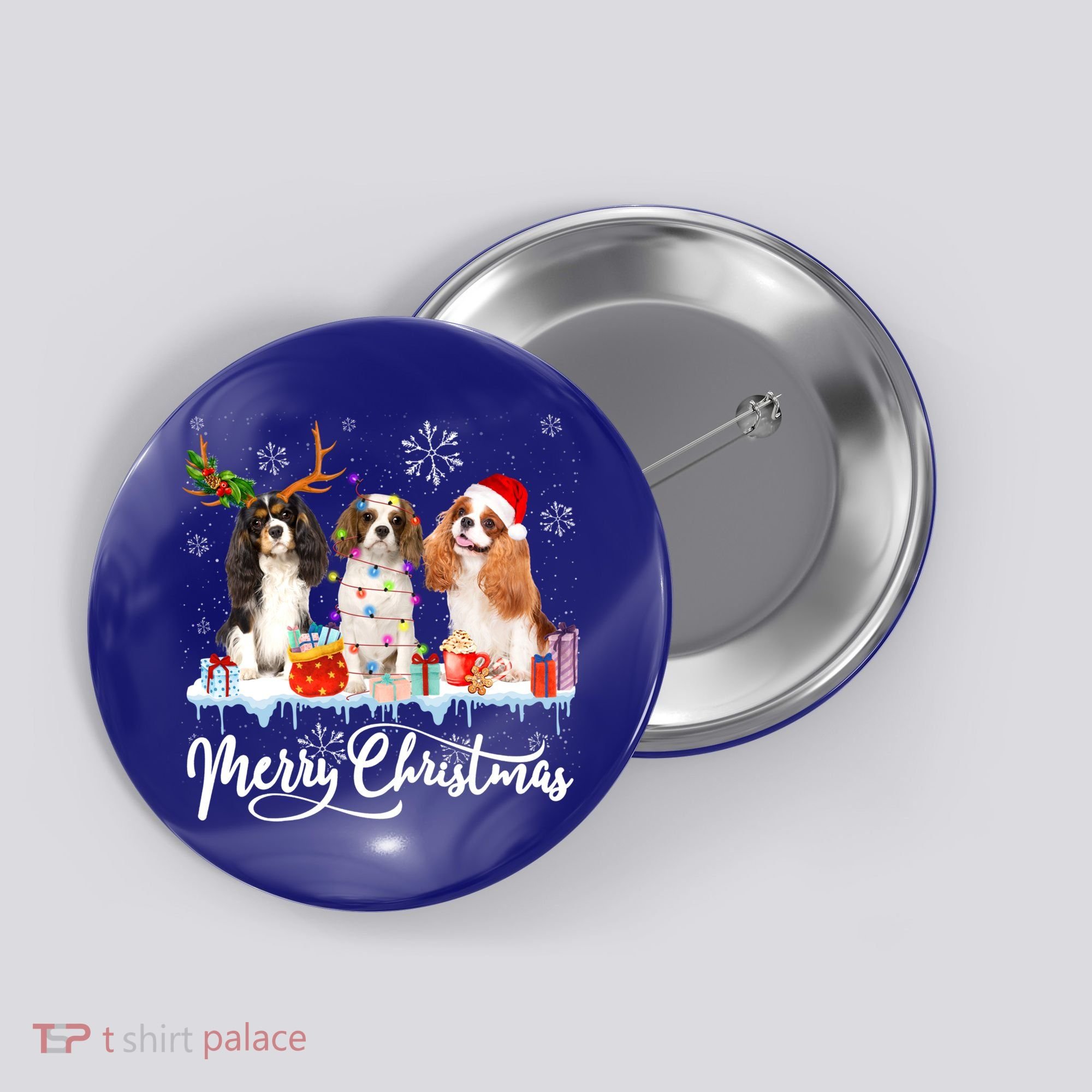 Merry Christmas Cavalier King Charles Spaniel Santa Light Gift Button