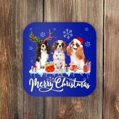 Merry Christmas Cavalier King Charles Spaniel Santa Light Gift Coaster
