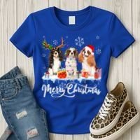 Merry Christmas Cavalier King Charles Spaniel Santa Light Gift Women's T-Shirt thumb 3