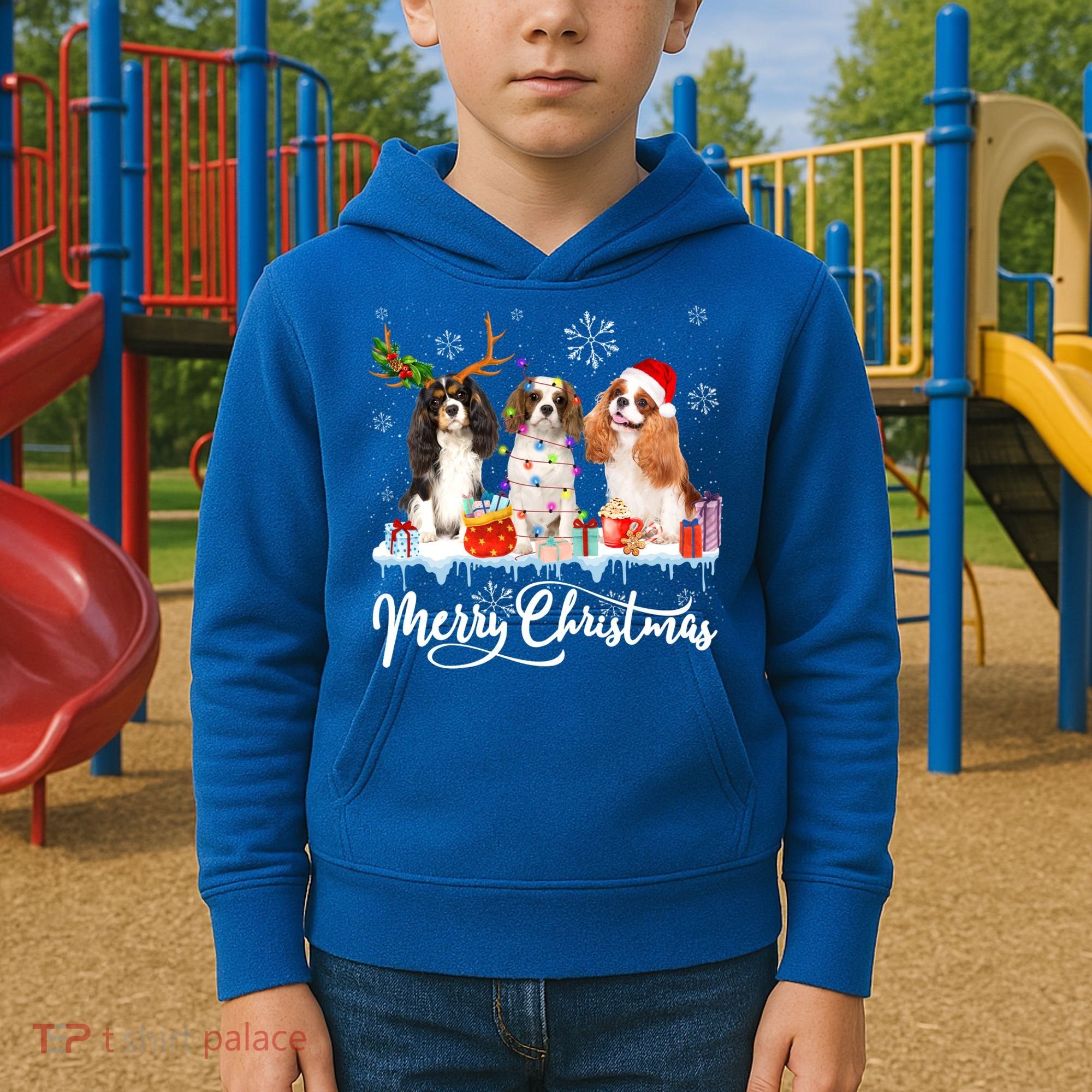 Merry Christmas Cavalier King Charles Spaniel Santa Light Gift Kids Hoodie
