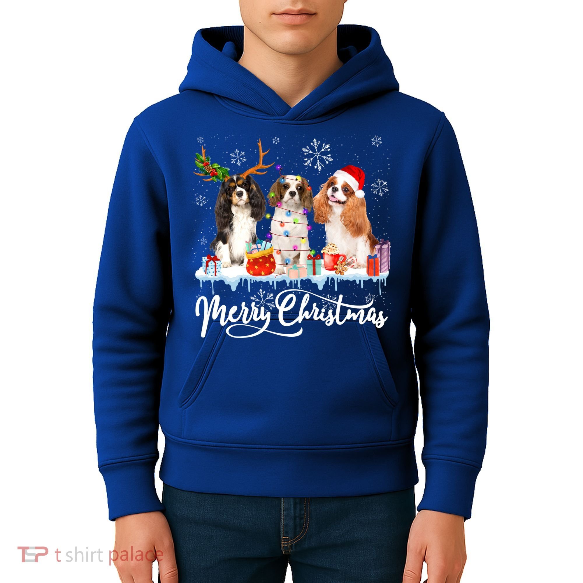 Merry Christmas Cavalier King Charles Spaniel Santa Light Gift Kids Hoodie