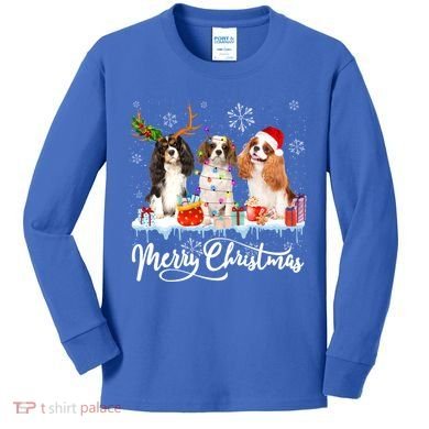 Merry Christmas Cavalier King Charles Spaniel Santa Light Gift Kids Long Sleeve Shirt