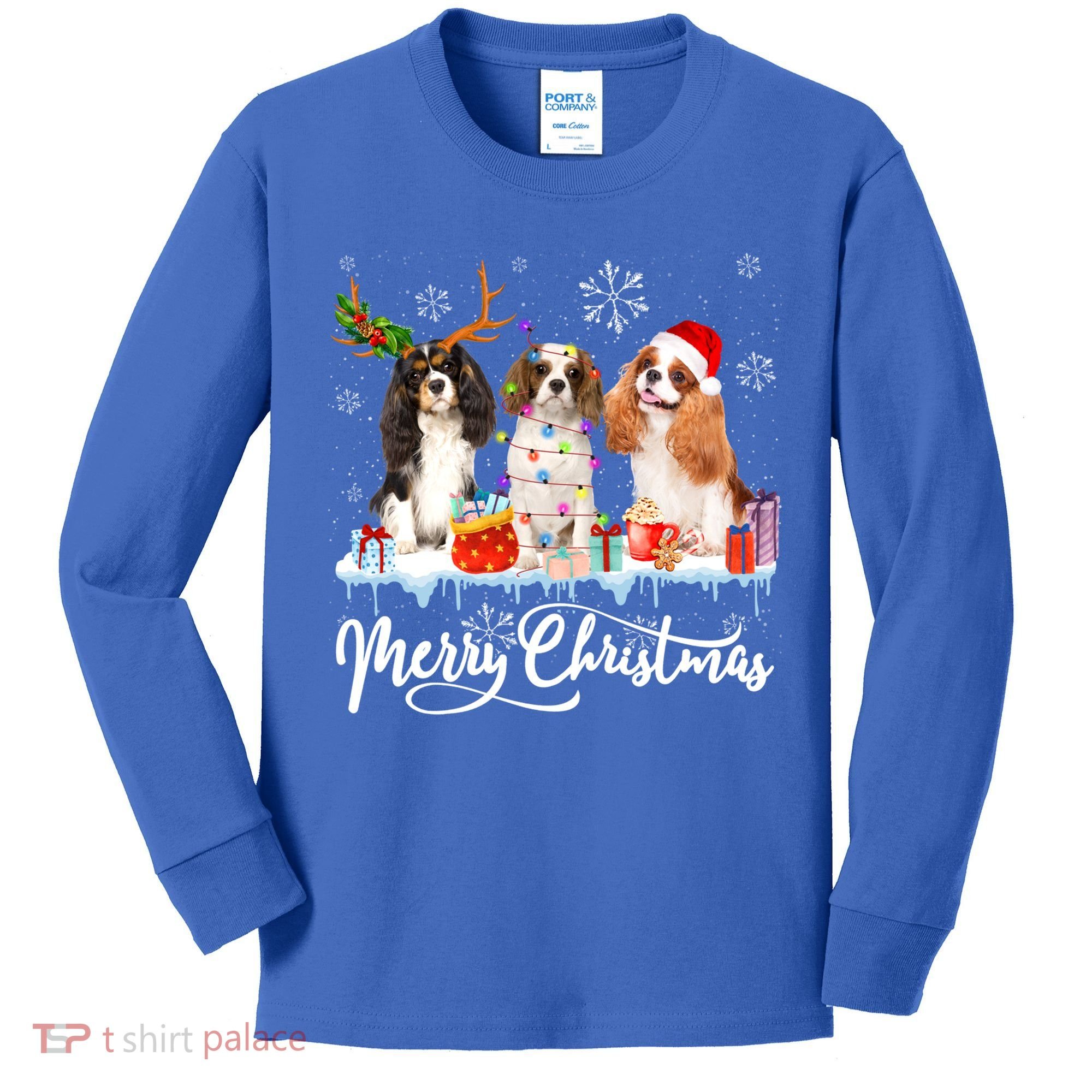 Merry Christmas Cavalier King Charles Spaniel Santa Light Gift Kids Long Sleeve Shirt