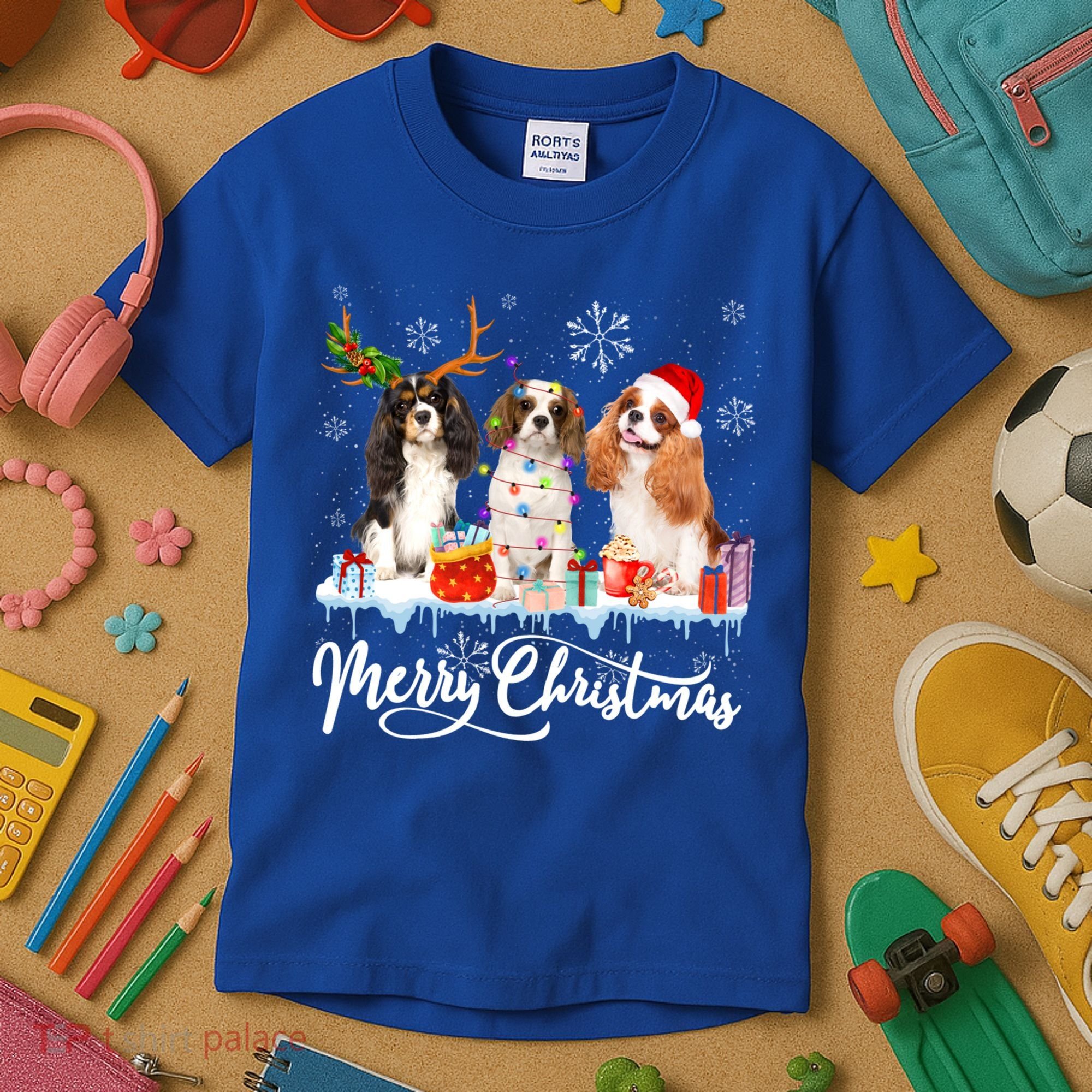 Merry Christmas Cavalier King Charles Spaniel Santa Light Gift Kids T-Shirt