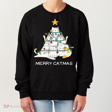 Merry Catmas Cat Christmas Tree Lights Funny Xmas Women's Sweatshirt